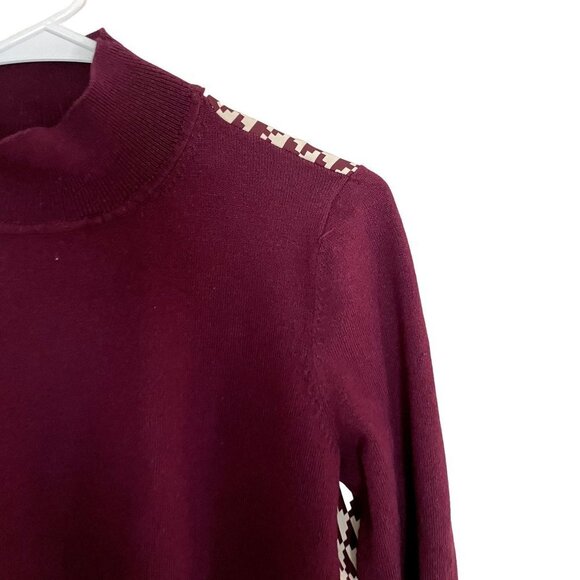 Ann Taylor maroon turtleneck sweter geometric design business casual long sleeve - Picture 2 of 6